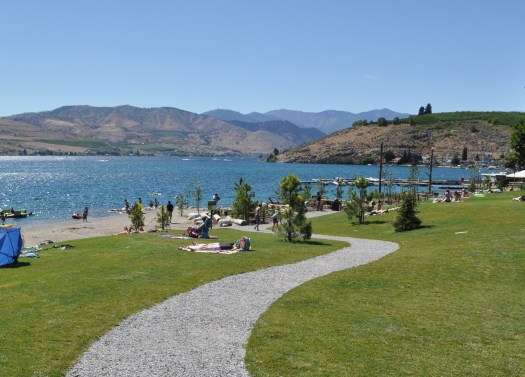 A serpentine path often reduces the gradient, improving accessibility (Don Morse Park, Chelan)